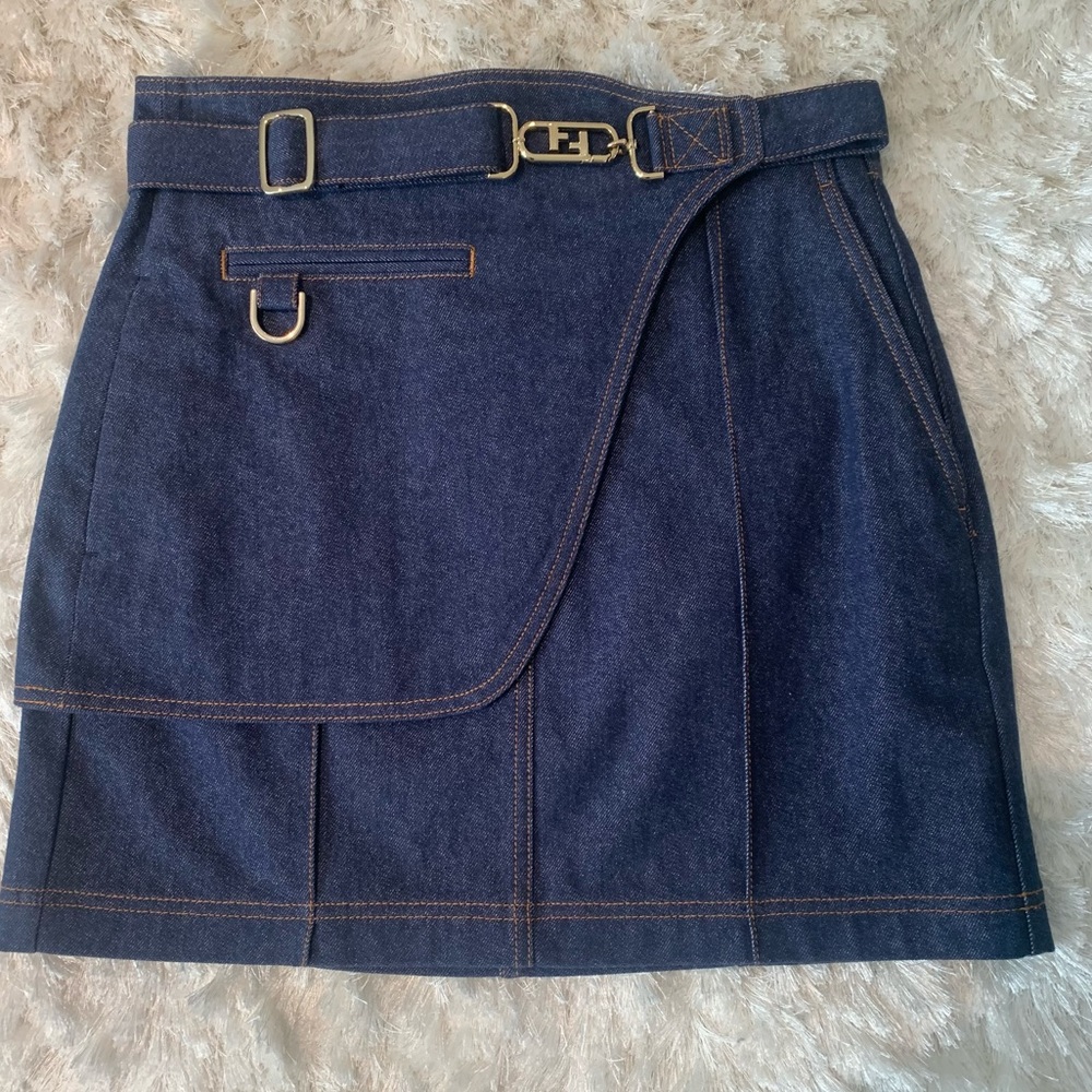 Fendi Dark Blue Denim Mini Skirt with Belt